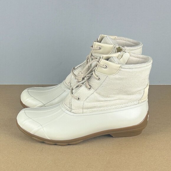 Sperry Syren Gulf Iridescent Waterproof Duck Boots Womens 11 Cream Lace Up - Picture 1 of 10